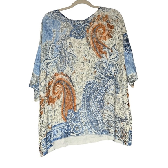 Chico’s Side Button Textured Paisley Knit Rayon Blue Ivory Top Size 2 (Lg, 12) - Picture 2 of 9
